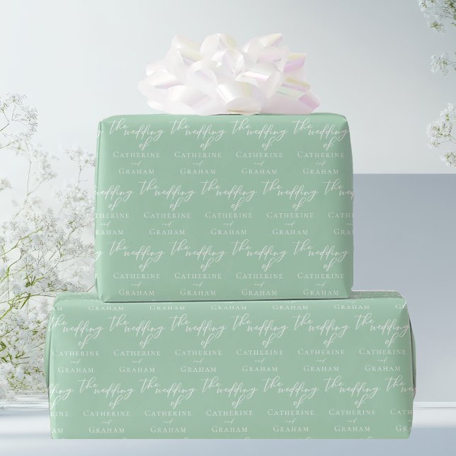Chic Mint Green White Personalized Wedding Wrapping Paper (Creator Uploaded)