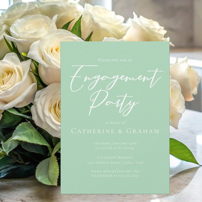Chic Mint Green White Script Engagement Party Invitation (Creator Uploaded)