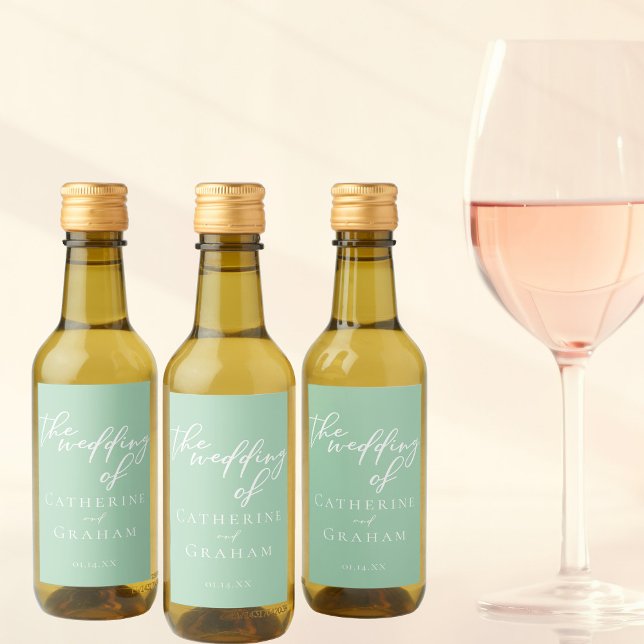 Chic Mint Green White Wedding Personalized Mini Wine Label (Creator Uploaded)