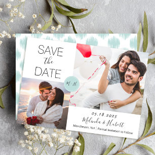 Chic Mint Monogram Wedding Photo Save The Date 