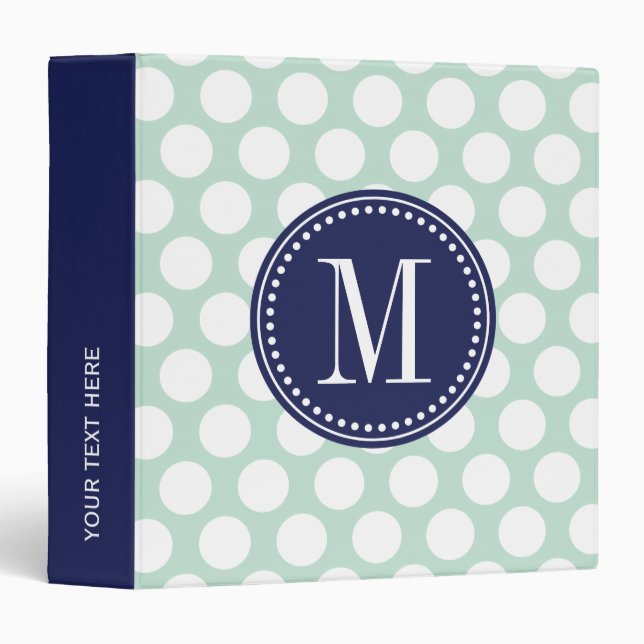 Chic Mint & Navy Big Dots Monogrammed Binder (Front/Spine)