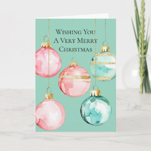 Chic Mint Pink Gold Christmas Ornaments Card