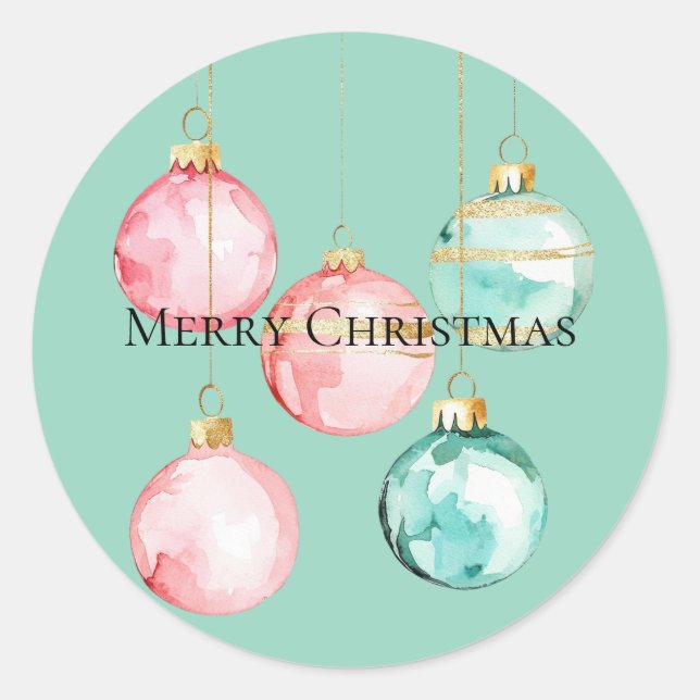 Chic Mint Pink Gold Christmas Ornaments Classic Round Sticker (Front)