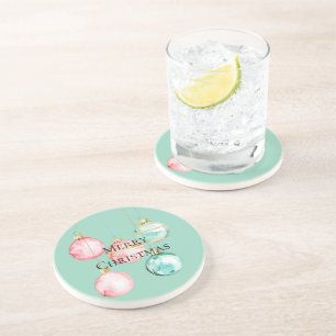 Chic Mint Pink Gold Christmas Ornaments Coaster