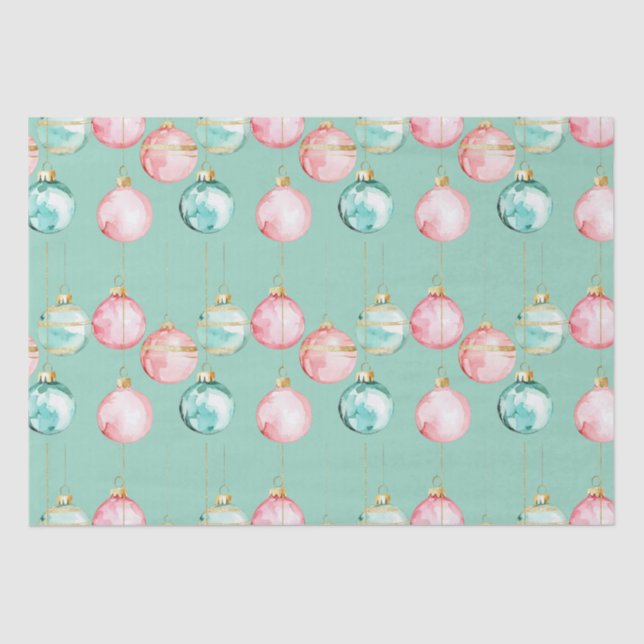 Chic Mint Pink Gold Christmas Ornaments Tissue Paper (Front)