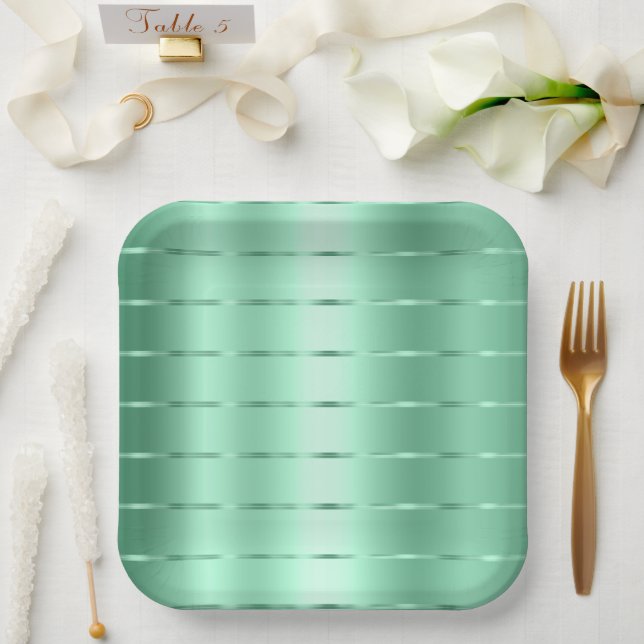 Chic Mint Ribbon Bridal Shower Paper Plate (Wedding)