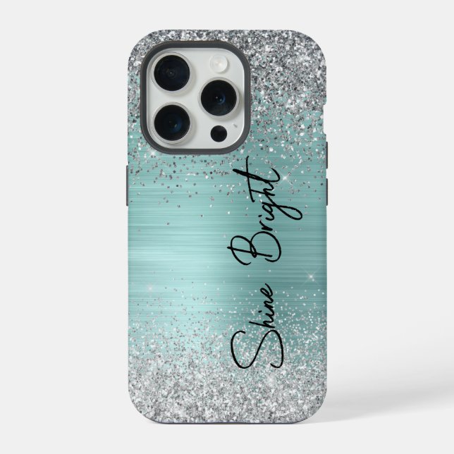 Chic Mint Silver Glitter Sparkle iPhone Case (Back)