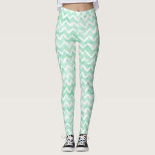 Chic Mint Watercolor Chevron Stripes Leggings