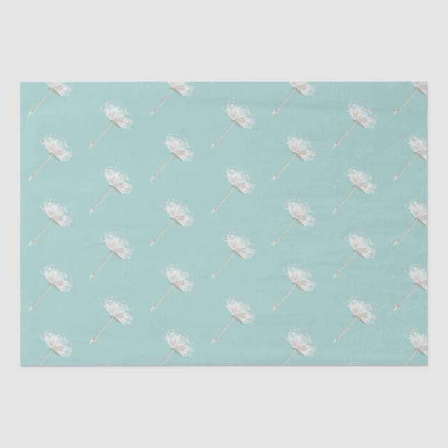 Chic Mint White Dandelion Flowers Tissue Paper (Front)