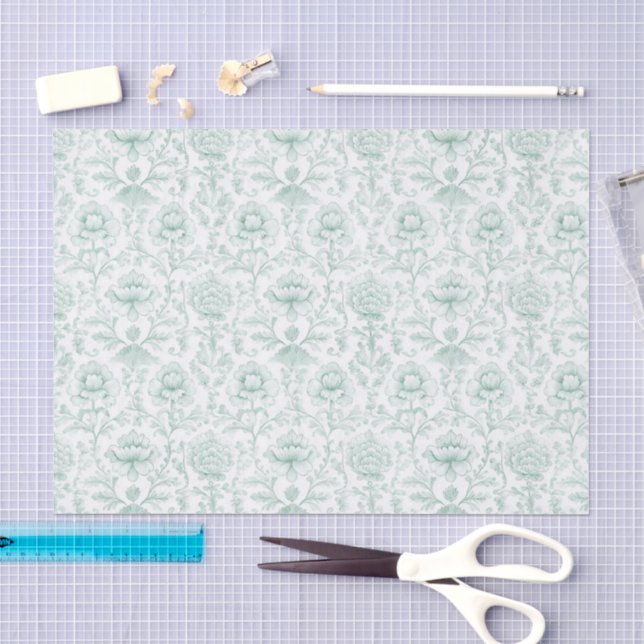 Chic Mint White Floral Wedding Tissue Paper (Craft)