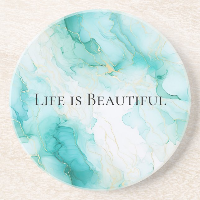 Chic Mint White Gold Bridal Shower Coaster (Front)