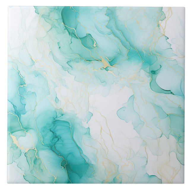 Chic Mint White Gold Bridal Shower Tile (Front)