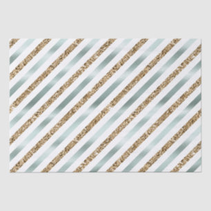 Chic Mint White Gold Glitter Stripes Tissue Paper