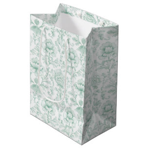Chic Mint White Peach Floral Wedding Medium Gift Bag