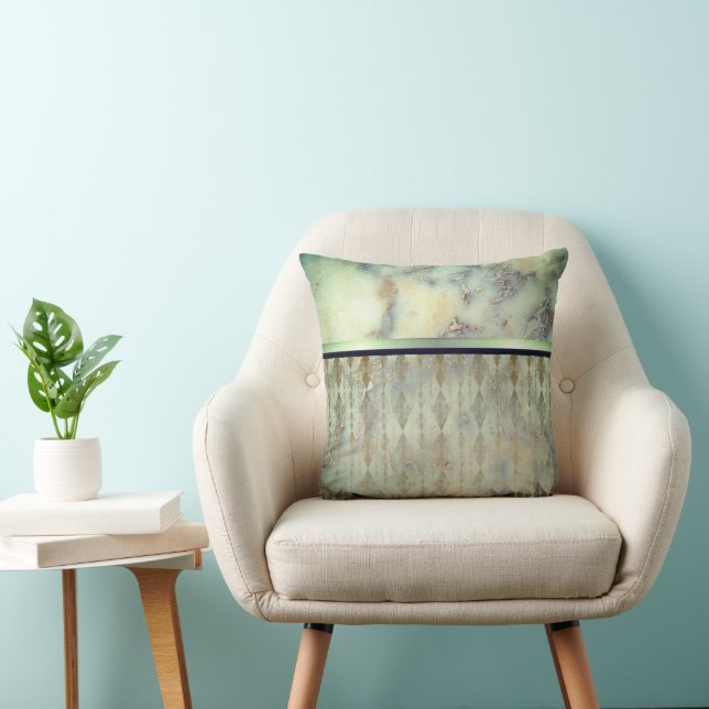 Chic Minty Green Marble Harlequin Throw Pillow (Chair)