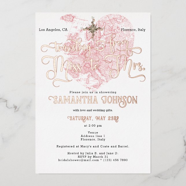 Chic Miss to Mrs ♥ Heart Map Travel Bridal Shower (Front)