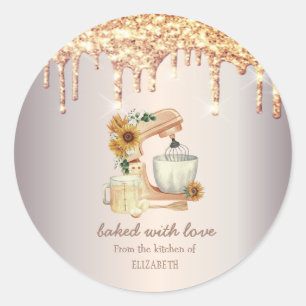 Chic Mixer Sunflowers Glitter Drips Bakery     Classic Round Sticker
