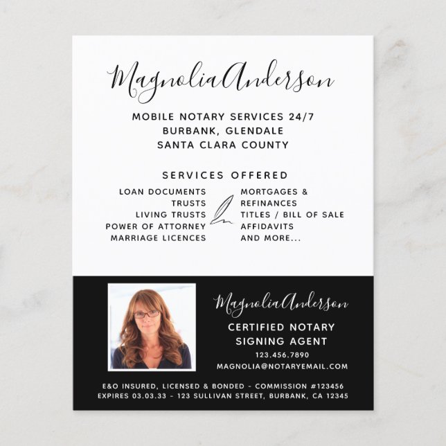 Chic Mobile Notary Service Black White Photo Flyer (Front)