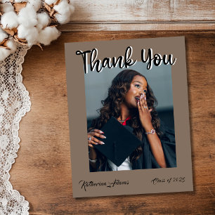 Chic Mocha Brown Photo Graduation Thank You Card