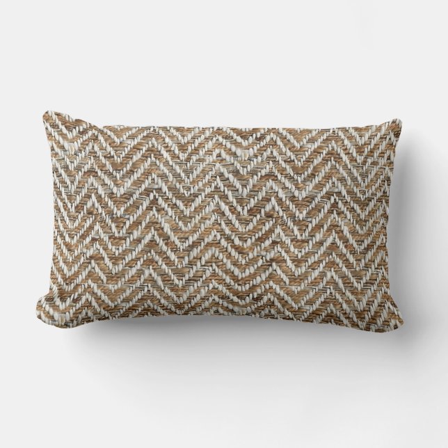 Chic mocha mousse cream chevron lumbar pillow (Front)