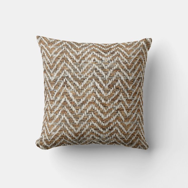 Chic mocha mousse cream chevron throw pillow (Front)