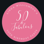 Chic Modern 50 Fabulous Hot Pink 50th Birthday Classic Round Sticker<br><div class="desc">Celebrate turning 50 in style with this modern hot pink 50th birthday design, a chic 50th birthday sticker or envelope seal you can simply personalize and send out for your fiftieth birthday party celebration or use for your party gifts. The words fifty and fabulous are set using elegant script calligraphy...</div>
