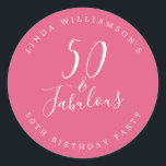 Chic Modern 50 Fabulous Hot Pink 50th Birthday Classic Round Sticker<br><div class="desc">Celebrate turning 50 in style with this modern hot pink 50th birthday design, a chic 50th birthday sticker or envelope seal you can simply personalize and send out for your fiftieth birthday party celebration or use for your party gifts. The words fifty and fabulous are set using elegant script calligraphy...</div>