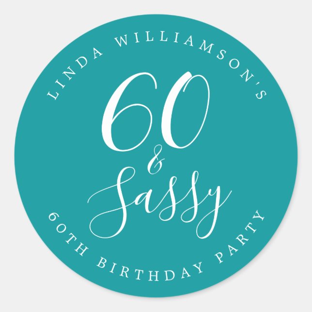 Chic Modern 60 Sassy Green 60th Birthday Classic Round Sticker (Front)