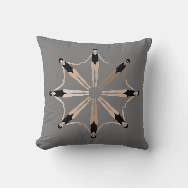 Chic Modern Artistic Synchronized Swimmers Grey Throw Pillow (Front)