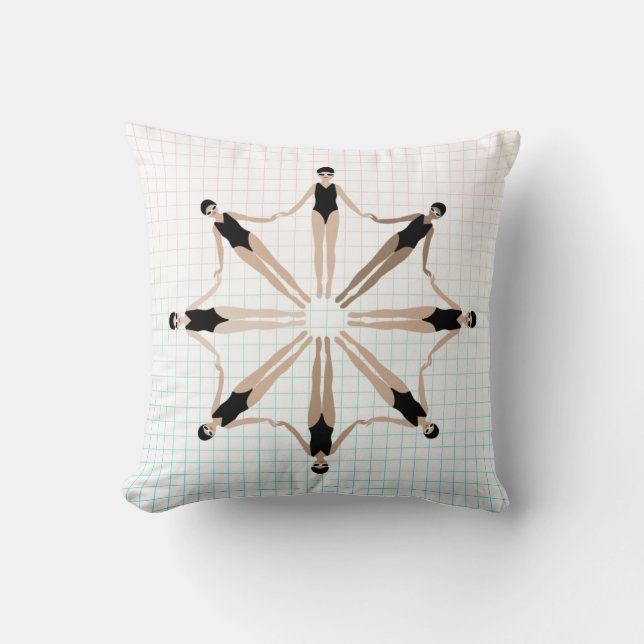 Chic Modern Artistic Synchronized Swimmers Grid Throw Pillow (Front)