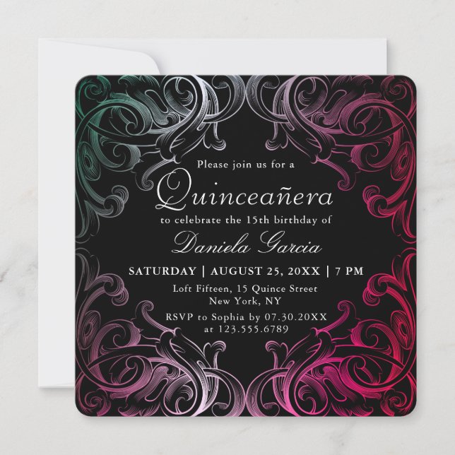 Chic Modern Baroque 15th Birthday Quiceanera Invitation (Front)