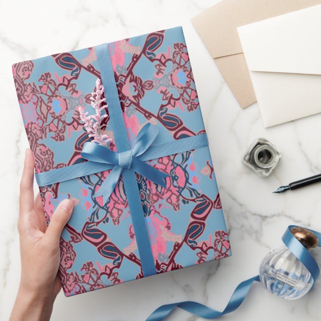 Chic Modern Baroque Pattern in Pink and Blue Wrapp Wrapping Paper (Gifting)