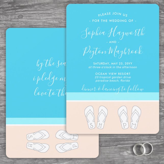 Chic Modern Beach Monogram Simple Tropical Wedding Invitation (Creator Uploaded)