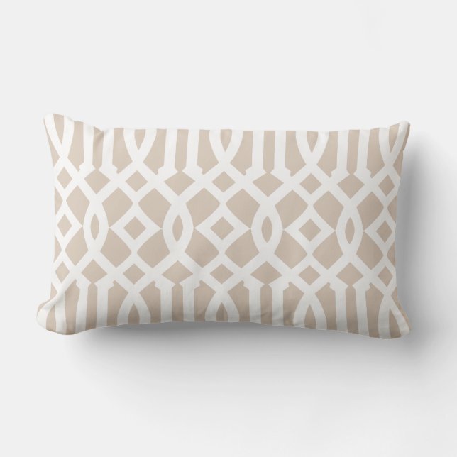Chic Modern Beige and White Trellis Pattern Lumbar Pillow (Front)