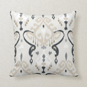 Chic modern beige black white ikat tribal pattern throw pillow