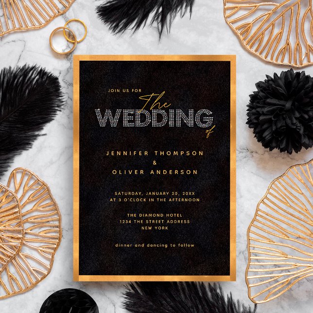 Chic Modern Black and Gold Luxurious Wedding Invitation (Front)