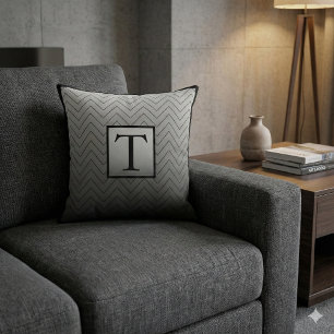 Chic Modern Black and Grey Chevron Monogram Throw Pillow