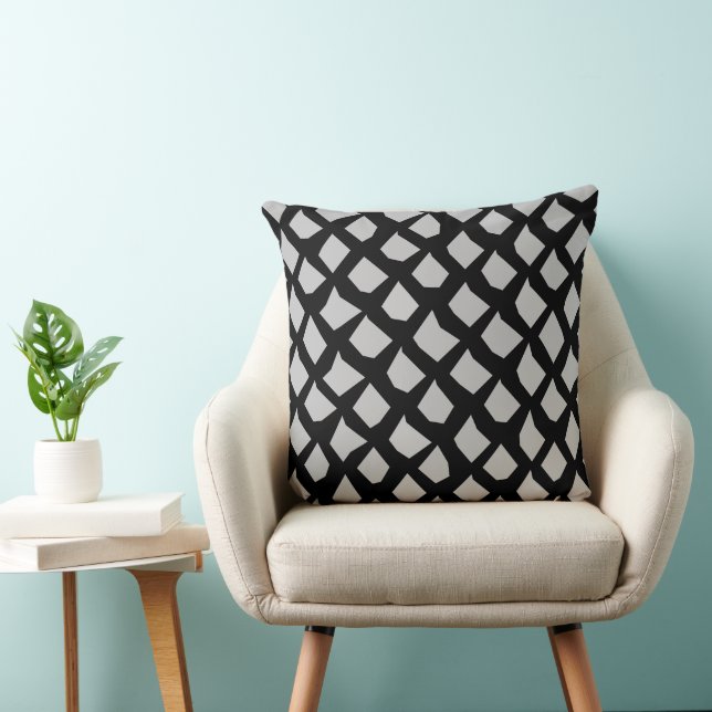 Chic Modern Black and Silver Pattern Throw Pillow (Chair)