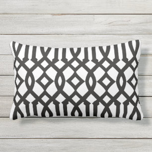 Chic Modern Black and White Trellis Pattern Lumbar Pillow