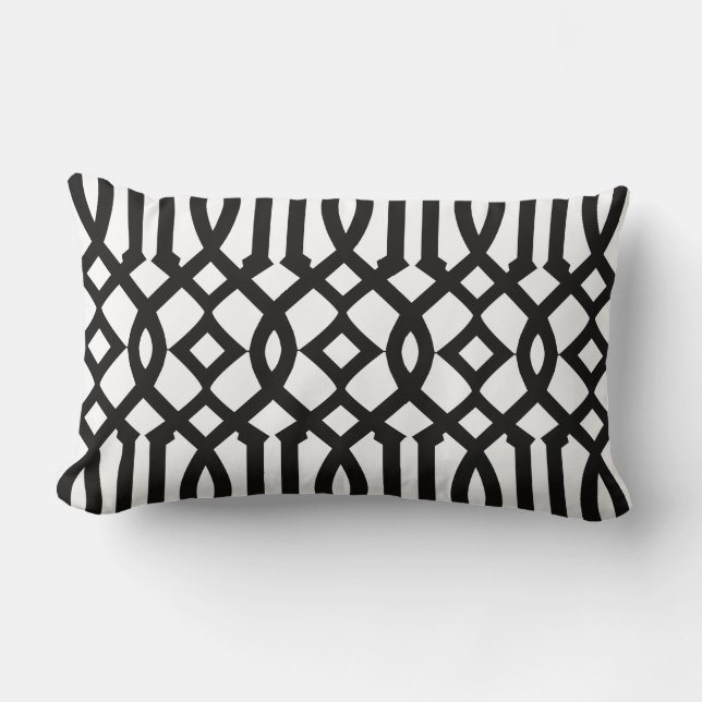 Chic Modern Black and White Trellis Pattern Lumbar Pillow (Front)