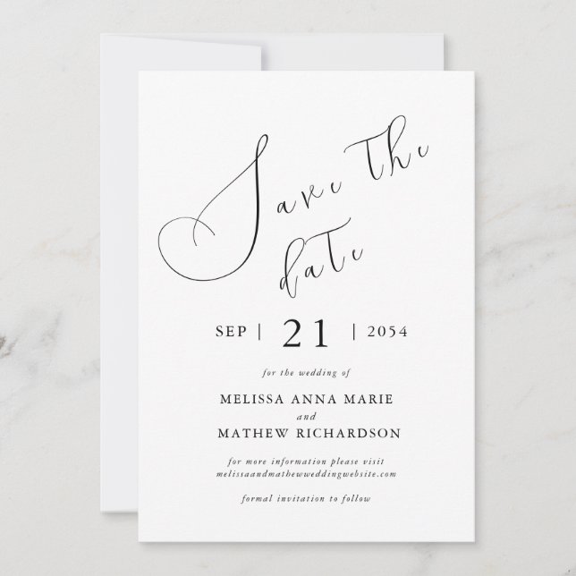 Chic Modern Black and White Wedding  Save The Date (Front)