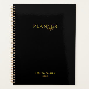 Chic Modern Black Gold Personalized Name Planner