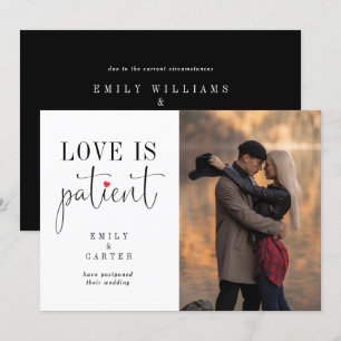 Chic Modern Black Love Is Patient Typography Photo Invitation