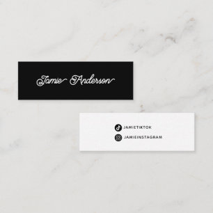 Chic Modern Black Script Social Media Influencer Mini Business Card