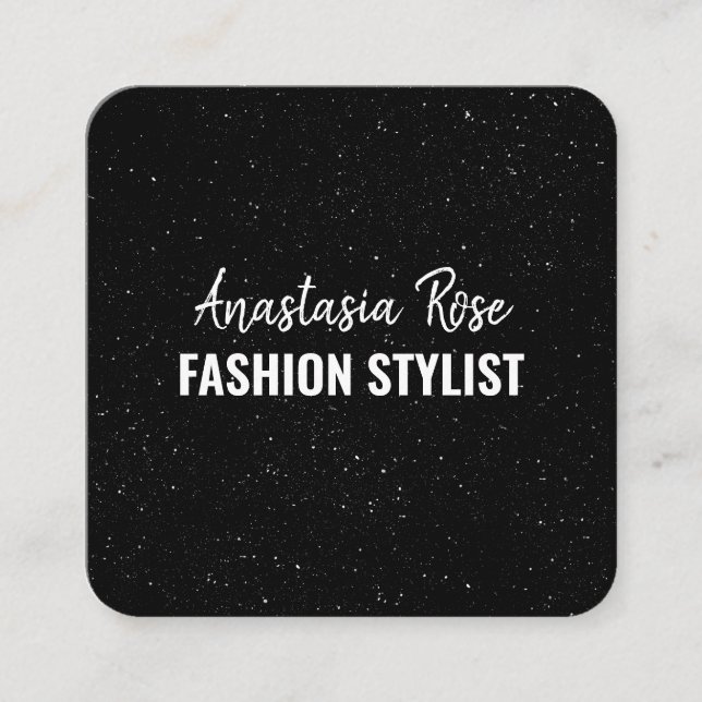 Chic Modern Black White Minimalist Glitter Galaxy Square Business Card (Front)