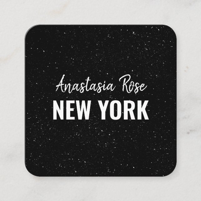 Chic Modern Black White Minimalist Glitter Galaxy Square Business Card (Front)