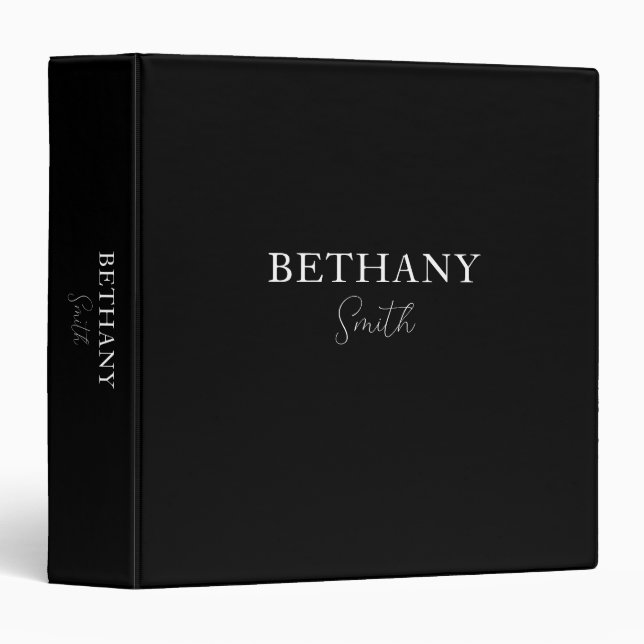 Chic Modern Black White Name Binder (Front/Spine)