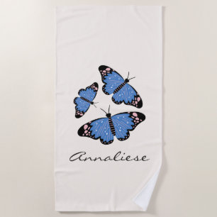 Chic Modern Blue Butterfly Design Personalized Beach Towel