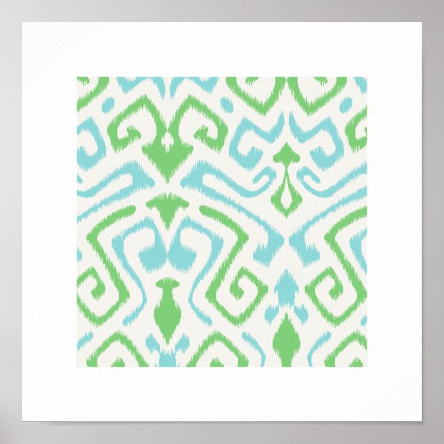 chic modern blue green ikat pattern tribal print (Front)