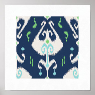 chic modern blue green ikat pattern tribal print